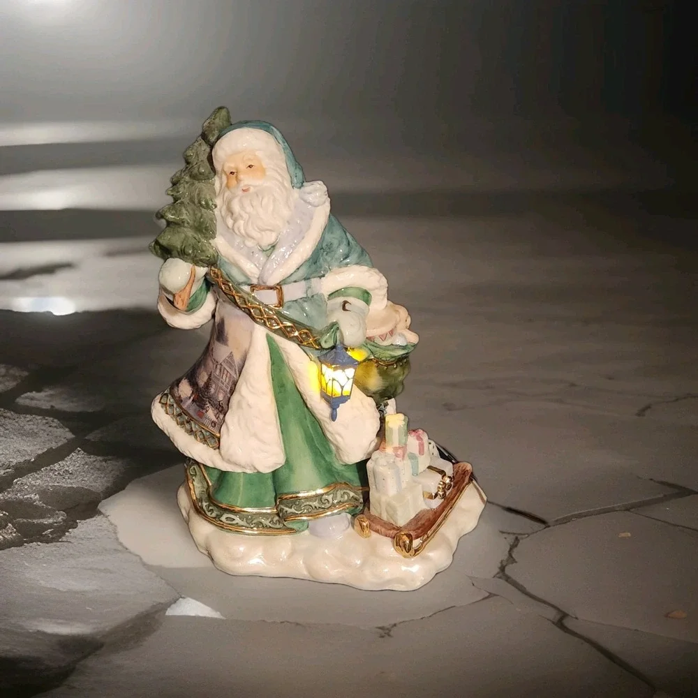 Thomas Kinkade Green Santa Claus Lamp Christmas Light Up Ceramic Tested Works
